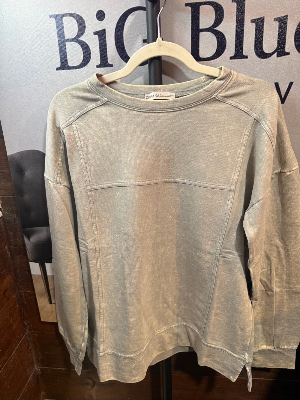 Zenana Outfitters Mineral Wash Light Sage Green Pullover Sweatshirt
